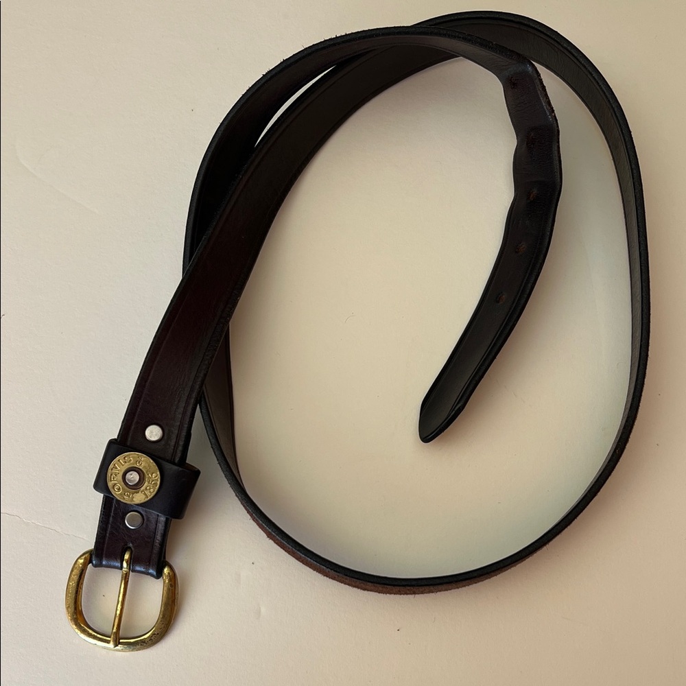 Orvis Men’s 42 Dark Brown Shotshell Leather Belt with Gold Buckle